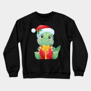 Cute Christmas Dinosaur With Santa Hat Holding A Gift Box Crewneck Sweatshirt